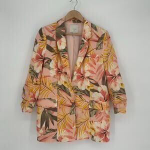JOIE Kishina B Floral Linen Blazer Size 6 Dusty Nude $298 EUC